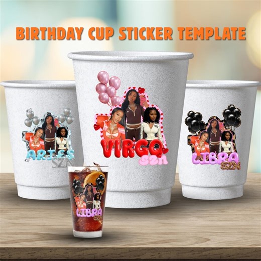 Custom Birthday Party Cup Stickers Template (printable & Digital Download PDF) - Etsy