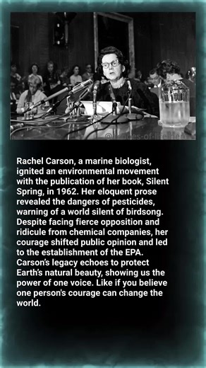 Rachel Carson, an unyielding advocate for the planet, catalyzed an environmental revolution. Her book, Silent Spring, revealed the devastating effects of pesticides, urging action to save the natural world.\\nFacts:\\n- Rachel Carson was a marine biologist turned author.\\n- Silent Spring was published in 1962, uncovering the environmental impact of chemical pesticides.\\n- Her work led to the formation of the U.S. Environmental Protection Agency (EPA).\\n- Carson’s efforts marked the beginning 