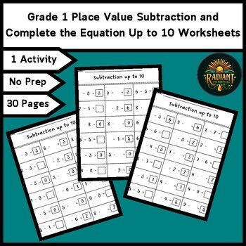 Grade 1 Subtraction Math 10 Fact Fluency Place Value Logic Puzzle