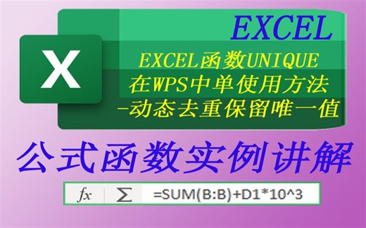 EXCEL函数UNIQUE在WPS中单使用方法-动态去重保留唯一值