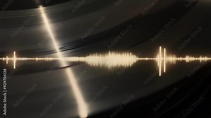 Audio waveforms move across a vinyl record surface, creating a captivating visual ideal for projects focused on music, sound design, and audio engineering
