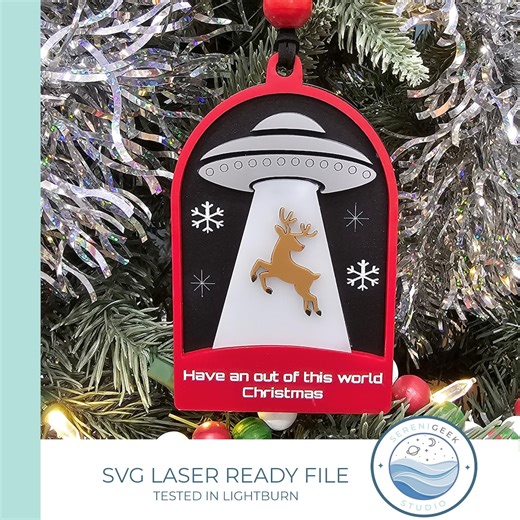 UFO Reindeer Christmas Ornament SVG Funny Alien Holiday Decor Digital File for Laser Cutting - Etsy