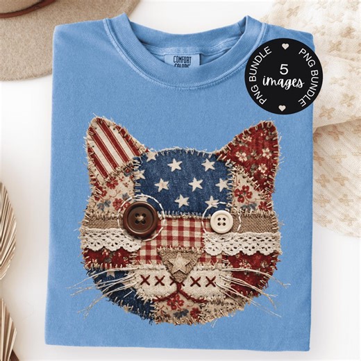 Patriotic Cat Patchwork PNG Bundle – 4th of July Cat Lover Americana Quilt Style Designs - Etsy