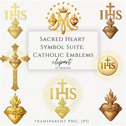 Sacred Heart Catholic Symbol Suite | IHS, Eucharist, Cross & Marian Emblems PNG | Catholic Wedding and Sacramental Design - Etsy