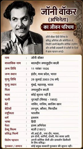 वॉकर का जीवन परिचय | बॉलीवुड के सबसे महान Johnny Walker Biography in Hindi