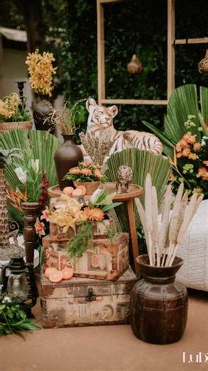 Prayogdesignstudio on Instagram: "We didn’t start with décor. We started with her story. Everything that followed came from there— wildlife-inspired prints, earthy tones, organic textures. From Parav’s love for the wild. From memories of Masai Mara. From a freedom she wanted to feel, not display. So the space didn’t get decorated. It responded. Slowly. Naturally. Like a conversation between nature and celebration. At Prayog Design Studio, this is how Mehndi spaces take shape— by listening first,