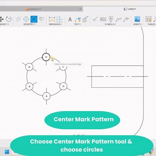 How to add center line, center mark and center mark pattern in drawing? #fusion360