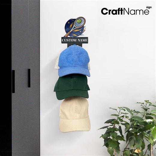 Personalized Tennis Wall Hat Rack, Custom Wall Hook for Caps, Metal Hat Organizer for Tennis Players, Cap Display Rack, Unique Hat Hanger - Etsy Australia