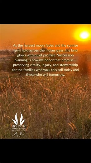 🌱 Holistic Succession Planning Ready to pass the torch with clarity and confidence? This 4-week course is built for farm and ranch families, multigenerational teams, and anyone facing the vital work of transition planning. Learn how to navigate legacy, leadership, and land with tools that honor both people and place. 📅 Starts: October 22, 2025 💰 Price: $275 ⏳ Duration: 4 weeks Link: https://www.holisticmanagement.org/programs/holistic-succession-online Let’s make your next chapter a resilient