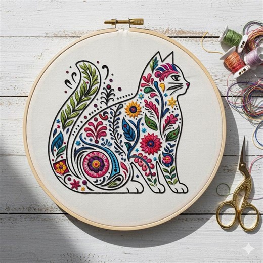 Floral Cat Hand Embroidery, Floral Cat Embroidery Design, Instant Download (PDF Template) - Etsy UK