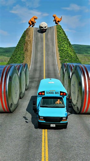 car & school bus vs hydraulic crush