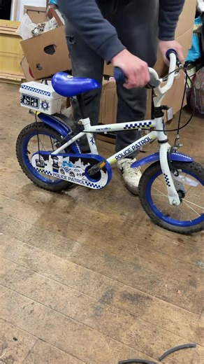 Up for Auction is a kid is a police bike starting price of £5 bidding to end Sunday evening at 9 pm with a soft finish the 11th of January 26 #PoliceBike #Kid’sBike | waterfoot auction