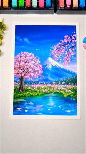 Easy Oil Pastel Drawing/Easy Nature Scenery Art/Landscape drawing#shorts#youtubeshorts #oilpastel