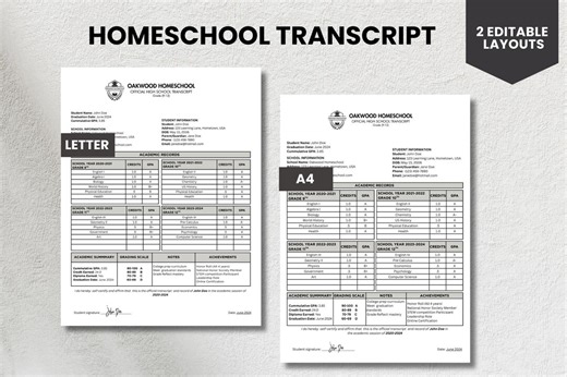 Editable Homeschool Transcript Template: High School Record PDF Canva (digital Download) - Etsy Canada