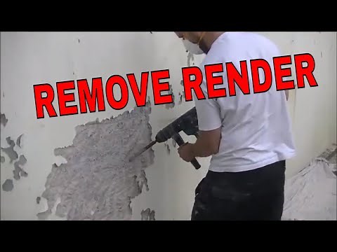 HOW I REMOVE OLD RENDER FROM CONCRETE BLOCK WALL HACK OF PLASTER AND RENDER ready for re plastering