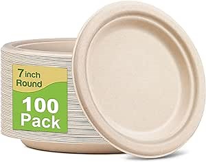 GREENESAGE Small Paper Plates 100 Pack, 7 inch Paper Dessert Plates, 100% Compostable Biodegradable Eco Friendly Plates, Disposable Brown Paper Plates Bulk