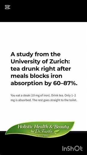 Hot tea after meals blocks iron absorption by 87 percent 🥺