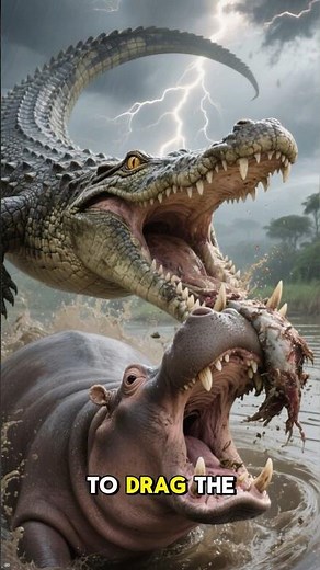 Hippo and Crocodile Fighting for a Prey in the River Who Will Win #wildlife #hippo #crocodile