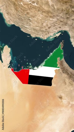 United Arab Emirates Map With Flag Loop Animation In Vertical