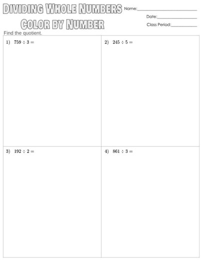 Digital Color by #: Dividing Whole Numbers No Remainders - Six Seven Theme "67"