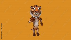 Fun 3D cartoon tiger running (with alpha channel included) Stock Video