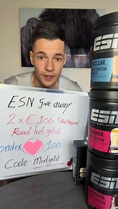 136 reactions · 417 comments | ESN WINACTIE!  Ik ga 2 x €100 shoptegoed weggeven van ESN!  Code MARTIJNFIT geeft je de hoogste korting ❤️ Het enige wat je hoeft te doen om mee te doen: ✨ Raad het getal onder de 100 ✨ Volg mij De producten worden rechtstreeks vanuit ESN verstuurd, helemaal nieuw dus!  Aanstaande woensdag maak ik de 2 winnaars bekend via mijn story! Niet gewonnen? No worries… er komen nog veel meer acties aan  | Martijn Schoemans | Facebook