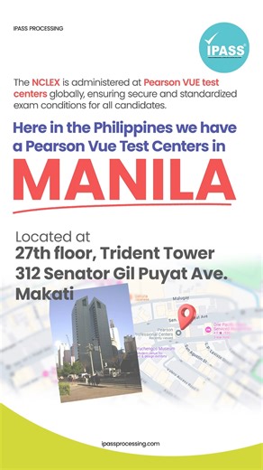 2.9K views | Did you know? The NCLEX is taken at Pearson VUE test centers worldwide. In the Philippines, it’s available at Trident Tower, Makati. Got NCLEX questions?  Message us or email inquiry@ipassprocessing.com! | IPASS Processing | Facebook