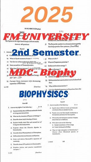 +3 2nd Semester MDC Paper Biophysics 2025 PYQ
