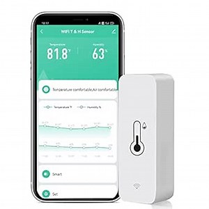 WiFi Temperature Humidity Sensor: Wireless Temperature Humidity Monitor with App Alert, Free Data Storage Export, Smart Indoor Thermometer Hygrometer Compatible with Alexa Google Assistant (1-Pack)
