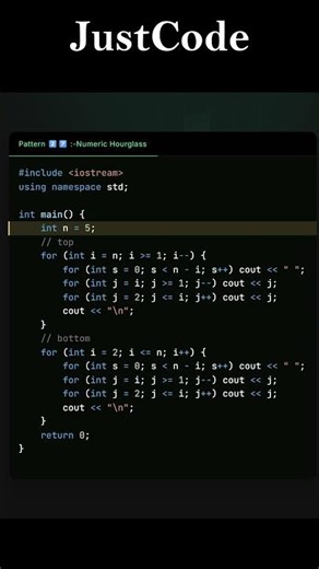 Pattern 27-: Numeric Hourglass in C++|Pattern Series|JustCode|#coding #programming