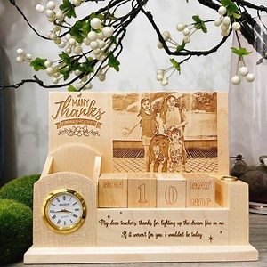 Personalized Wooden Desk Calendar With Photo, Custom Engraved Gift With Clock, Anniversary or Birthday Keepsake - Etsy UK