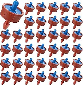 60Pcs 0.5 GPH Pressure Compensating Irrigation Spot Drippers,Constant Flow Barb Outlet Watering Dripper Emitters Heads Parts for 1/4 Inch Watering Tubing Line for Garden Pots Plant Irrigation Systems