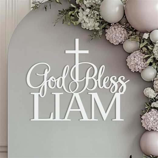 God Bless Sign for Baptism Backdrop Wall Decorations, Wooden Christening Banner for Baby Boy or Girl Party Centerpiece, Photo Booth Decor - Etsy