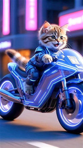 8K Sci-Fi Kitten Riding a Cyber Bike — TOO CUTE TO BE REAL! #trending #viral #shorts #funny #new #ai