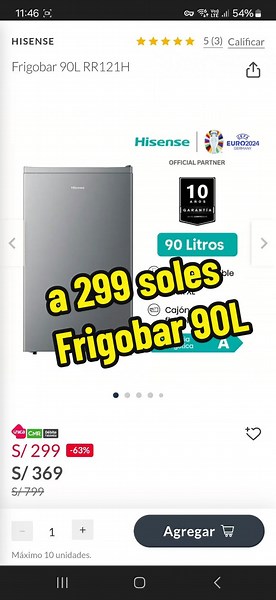 Frigobar 90L Hisense a 299 Soles en Falabella