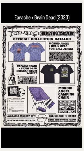 Earache Records ♠️ on Instagram: "The Earache x Brain Dead collection from 2023 was quite something, many unique pieces were designed and sold including the genius Morbid Angel camping chair. 🤘💥"