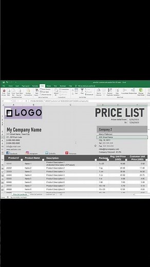 Excel smart price list template, Google sheets template, instant download