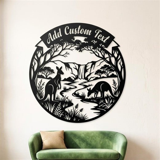 Personalized Kangaroo Metal Sign, Waterfall Nature Wall Art, Australian Wildlife Decor, Custom Name Sign - Etsy