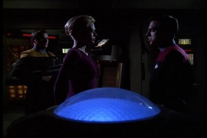 Starfleet Records. Starfleet Personnel: Kathryn M. Janeway, captain of the USS Voyager. Prime Directive. Janeway, wandering the corridors of the USS Voyager, comes across the remains of an alien killed in the attack, before being handed The Doctor's mobile emitter by Neelix, who found the device on Deck 9. She takes it and reactivates the EMH back in sickbay, not realizing that it is the EMH program from the Equinox, whose ethical subroutines have been deleted. "The Doctor" explains that when he