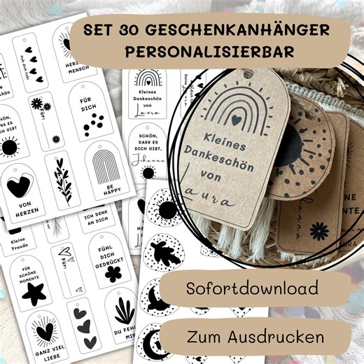 Gift Tag PDF Template | 30 Printable Gift Tags | Customizable | Boho Modern Tags | Neutral Thank You Tags - Etsy UK