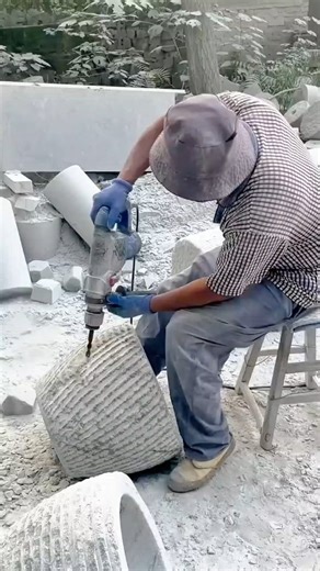 Skilled Stone Carving Process Using Power Tools with Patience Precision and Craftsmanship