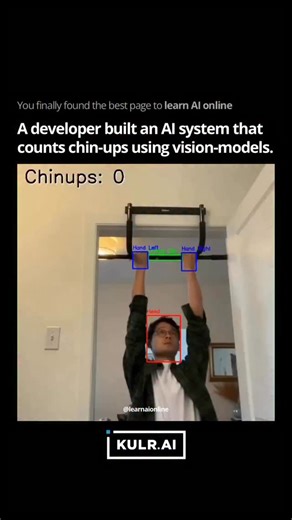 Artificial Intelligence | ChatGPT | Technology on Instagram: "A developer just built an AI system that automatically counts chin-ups, no wearables, no sensors, just computer vision. 🤖 Using Roboflow Rapid + SAM3, the model detects the chin-up bar, your hands, and your head through simple natural-language prompts. Then, a Python script tracks every rep by checking when your head crosses above the bar, even auto-annotating the video in real-time. And here’s the wild part: This could easily serve 