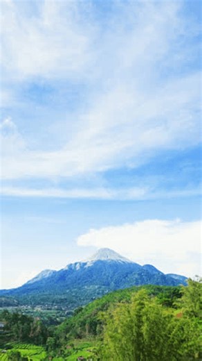 The landscape time lapse of Penanggungan mountain view and the lush bamboo trees at the hills when a wind blows. 4k nature scenery footage. Stunning scenic. The exotic panorama in East Java.