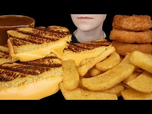 ASMR Grilled Cheese Sandwiches, Crunchy Onion Rings & Steak Fries with Brown Gravy