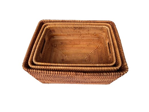 Set of 3 Handled Rattan Storage Trays – Handwoven Natural Baskets for Home Organization and Decor - Etsy