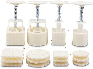 16 Pcs Mooncake Press 50-100g Round Square Hand-Pressure Moon Cake Mould (4 Pcs Compressor and 12 Pcs Stamps)