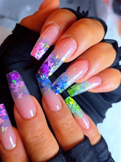 Vibrant Rainbow Iridescent Coffin Nails