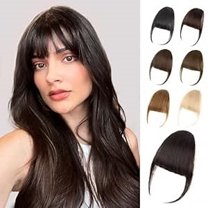 EINAEY Bangs Hair Clip - Brown Black Clip in Bangs Real Human Hair, Fake Bangs Clip on Bangs for Women Fringe with Temples Wispy Bangs Hair Extensions for Daily Wear