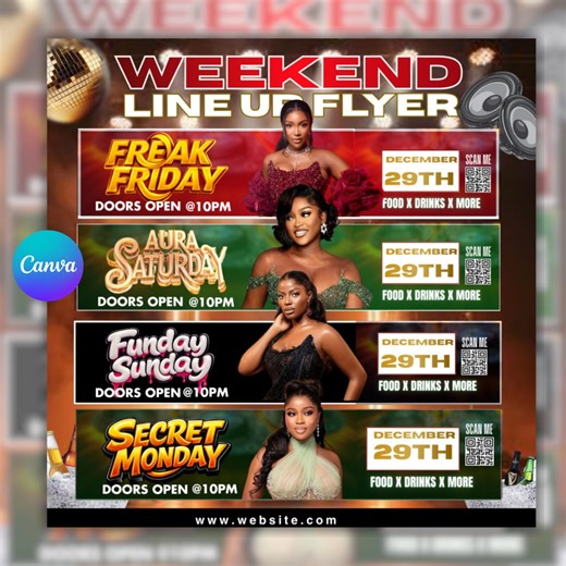 Weekend Line up Flyer, Club Party Flyer, Adult Party Flyer, Nightclub Event Flyer, Mega DJ Music Event Flyer, Canva Editable, Party Flyer - Etsy
