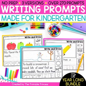 Kindergarten Writing Prompts Worksheet Daily Journal Practice & Sentence Starter